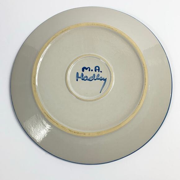 MA Hadley Pottery Farmer Rake Country Dinner Plate 11" Cottagecore Vtg Folk Art - Picture 4 of 5